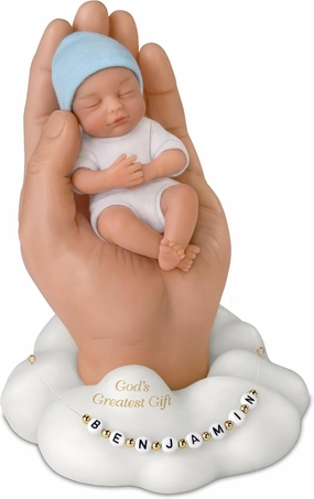 The Ashton-Drake Galleries God's Greatest Gift Baby Doll by Jennifer Costello, 4 Inches, Personalized Cloud Base, Pink and Blue Caps (Caucasian)