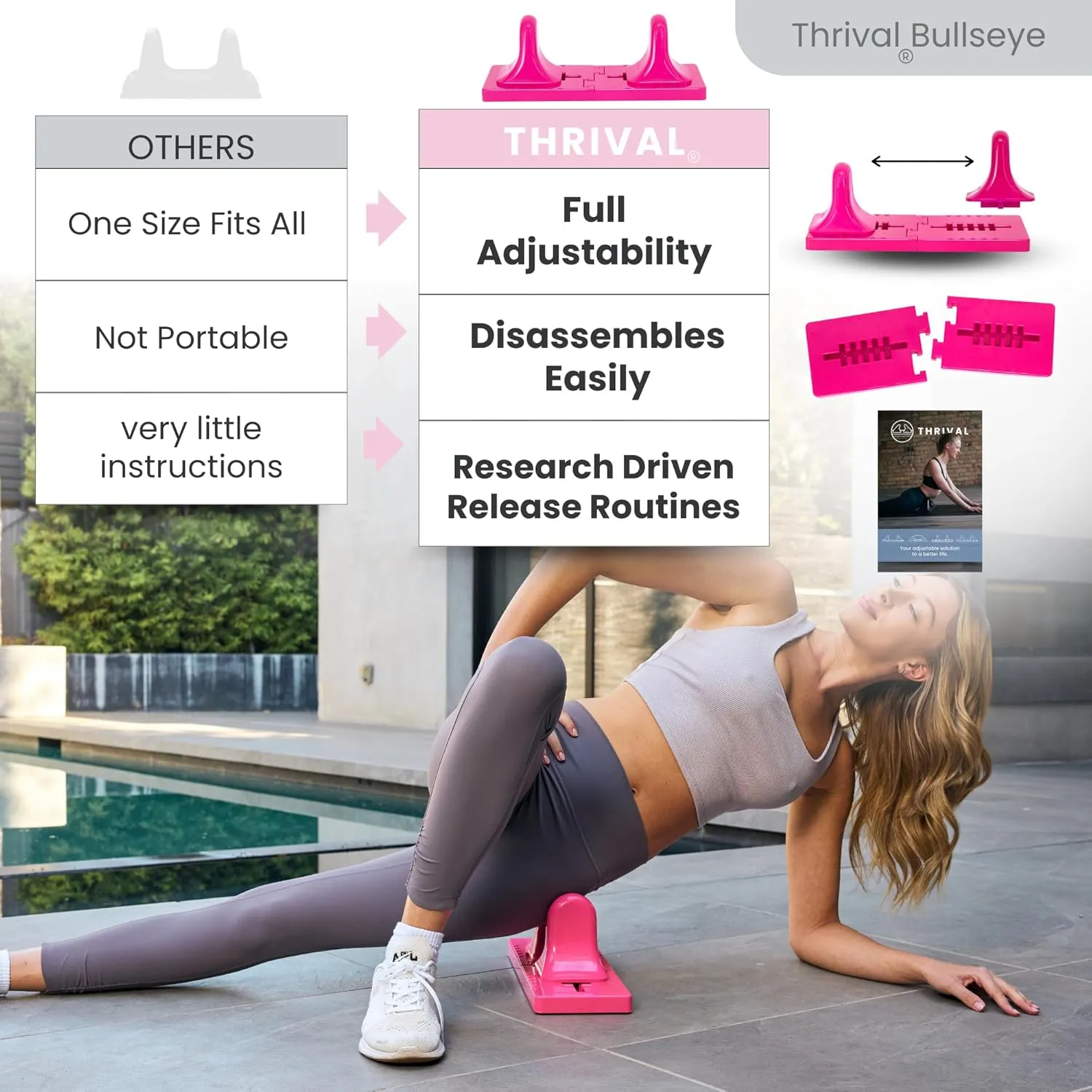 Thrival Bullseye - Precision Psoas Muscle Release Tool for Hip Flexor, Back, Hamstring, Glute, Iliacus, and Neck Pain - Deep Tissue, Trigger Point, and Myofascial Release - Pink