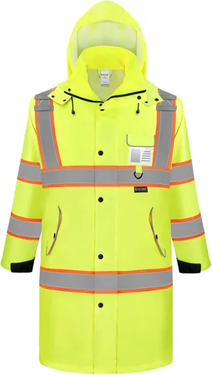 TICONN Reflective Rain Coat, Waterproof Hi Vis Safety Rain Jacket, Heavy Duty ANSI Class 3 High Visibility Trench Coat