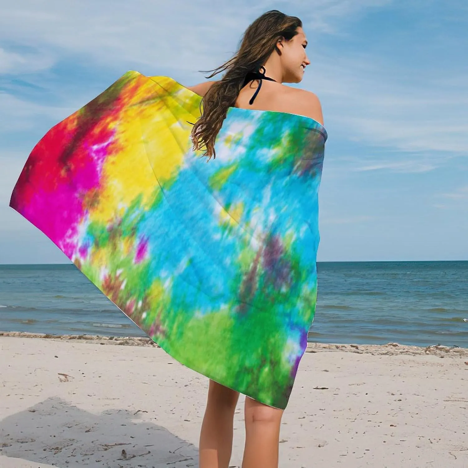 Tie Dye Travel Towel Adventures Tie Dye Rainbow Spiral Large Easy Pack Beach Towel Pack - Bathroom Bath Towel Customized Him Her Kids, 52 x 32 Inch