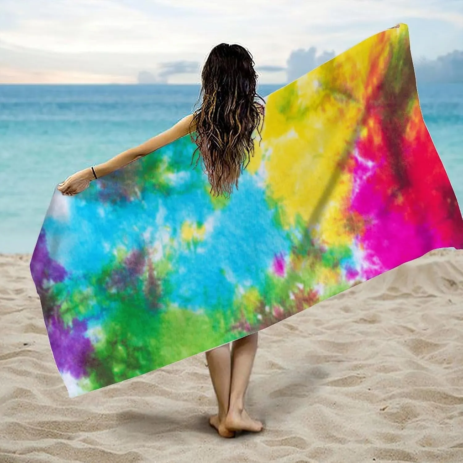Tie Dye Travel Towel Adventures Tie Dye Rainbow Spiral Large Easy Pack Beach Towel Pack - Bathroom Bath Towel Customized Him Her Kids, 52 x 32 Inch