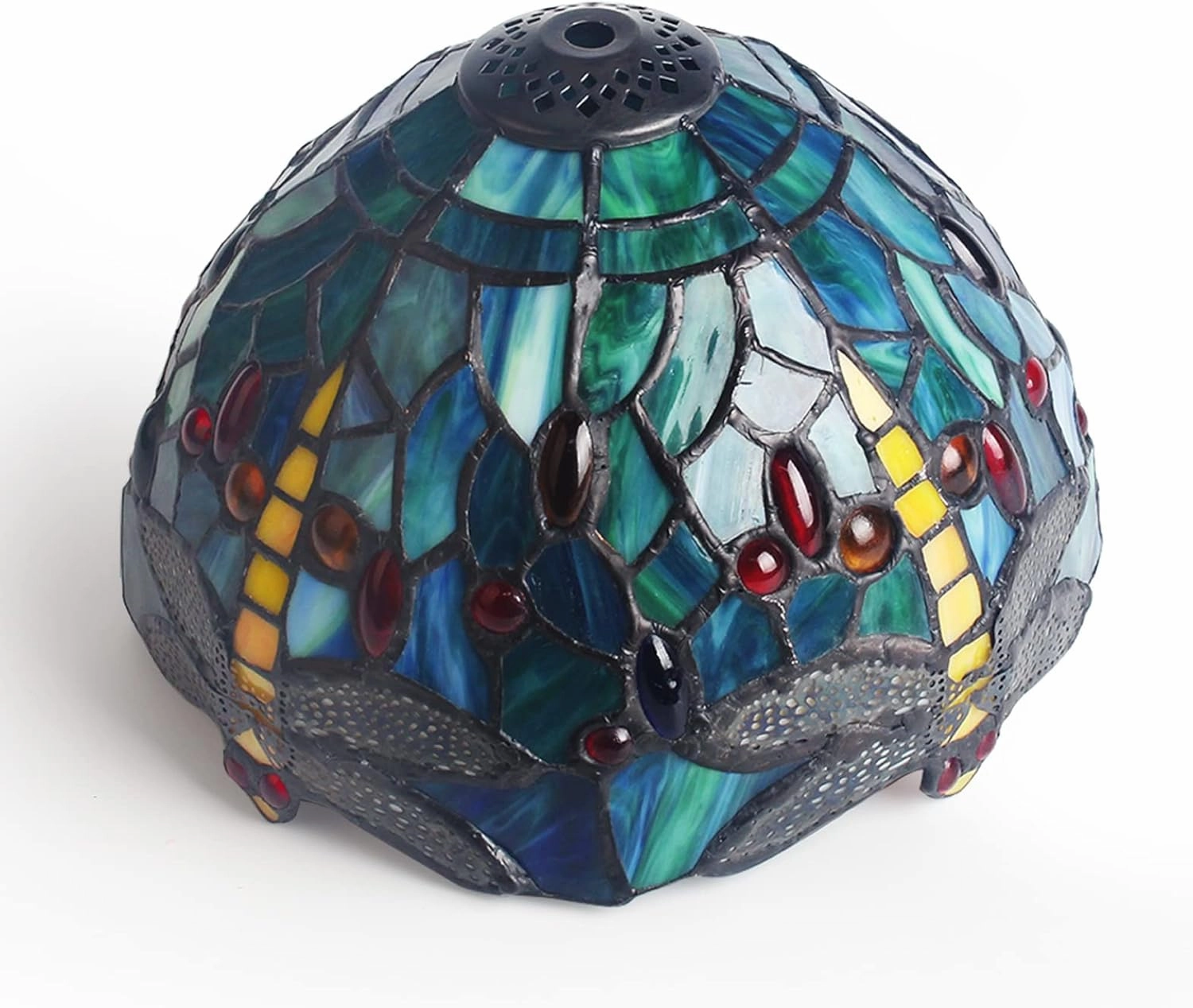 Tiffany Table Lamp Stained Glass Crystal Bead Style Table Light, Handmade Desk Bedside Table Night Lamp, Antique Art Craft Gifts Lover Kid Living Room Bedroom Study Bookcase Desk Ligh(Green Dragonfly)