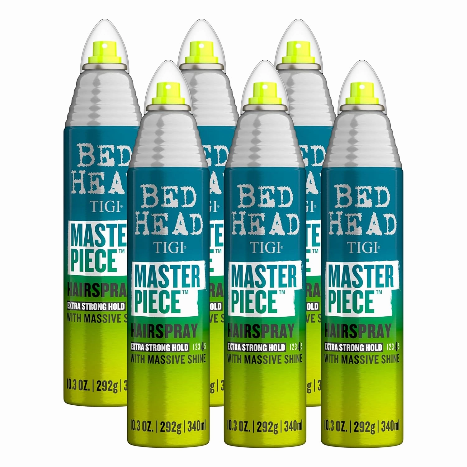 TIGI Bed Head Masterpiece Shiny Hairspray with Strong Hold - For All Hair Types - Extra Strong Hold & Shiny Finish - Use on Dry Hair - Premium Hair Care Products for Women & Men - 10.3 oz (6 Pack)