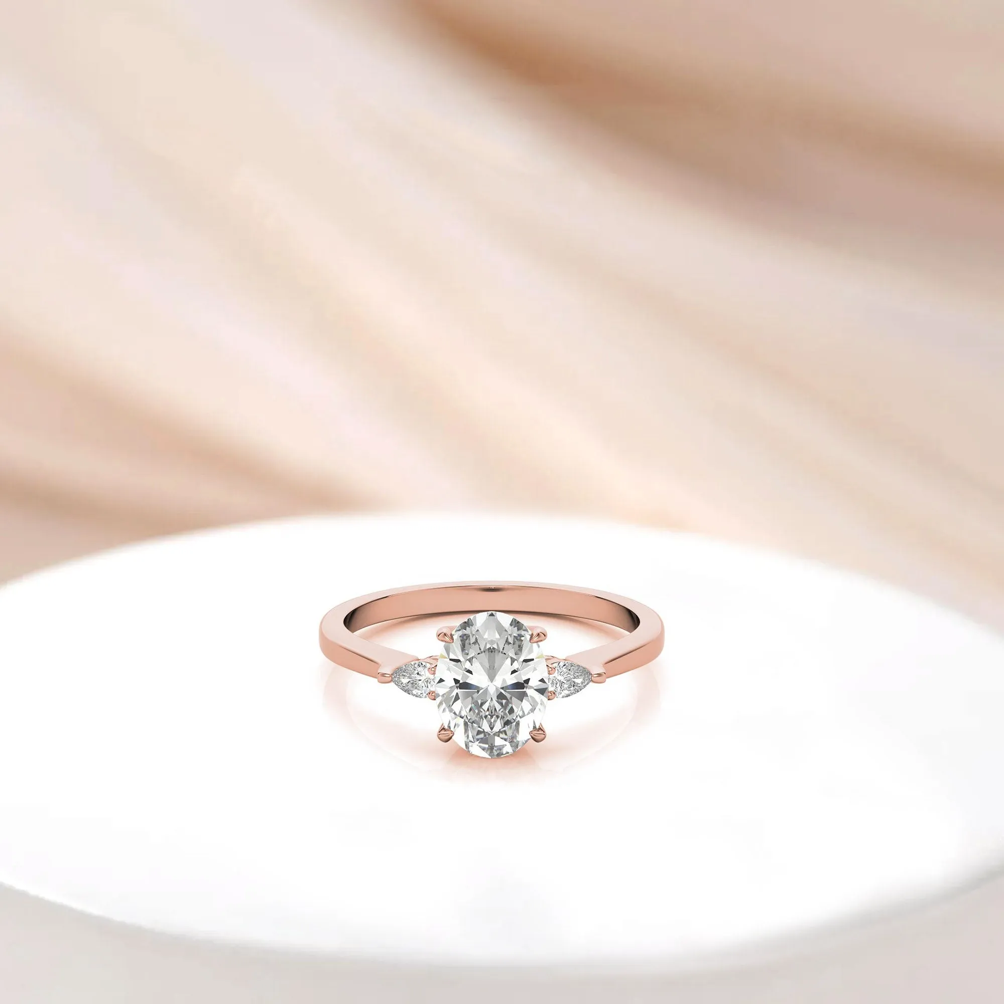 Timeless Classic Sterling Silver Adjustable Three-Stone Oval Cut Zircon Rose Gold Engagement Ring For Women