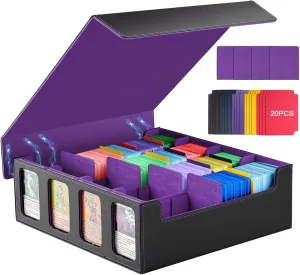 TiMOVO MTG Deck Box for 3000  Trading Cards, Trading Card Storage Box with 20 Colorful Dividers & 4 Card Supporters, 4 Rows Commander Deck Boxes for Magic Game, YuGiOh, TCG, Sport Cards, Black Purple