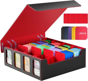TiMOVO MTG Deck Box for 3000  Trading Cards, Trading Card Storage Box with 20 Colorful Dividers & 4 Card Supporters, 4 Rows Commander Deck Boxes for Magic Game, YuGiOh, TCG, Sport Cards, Black Red