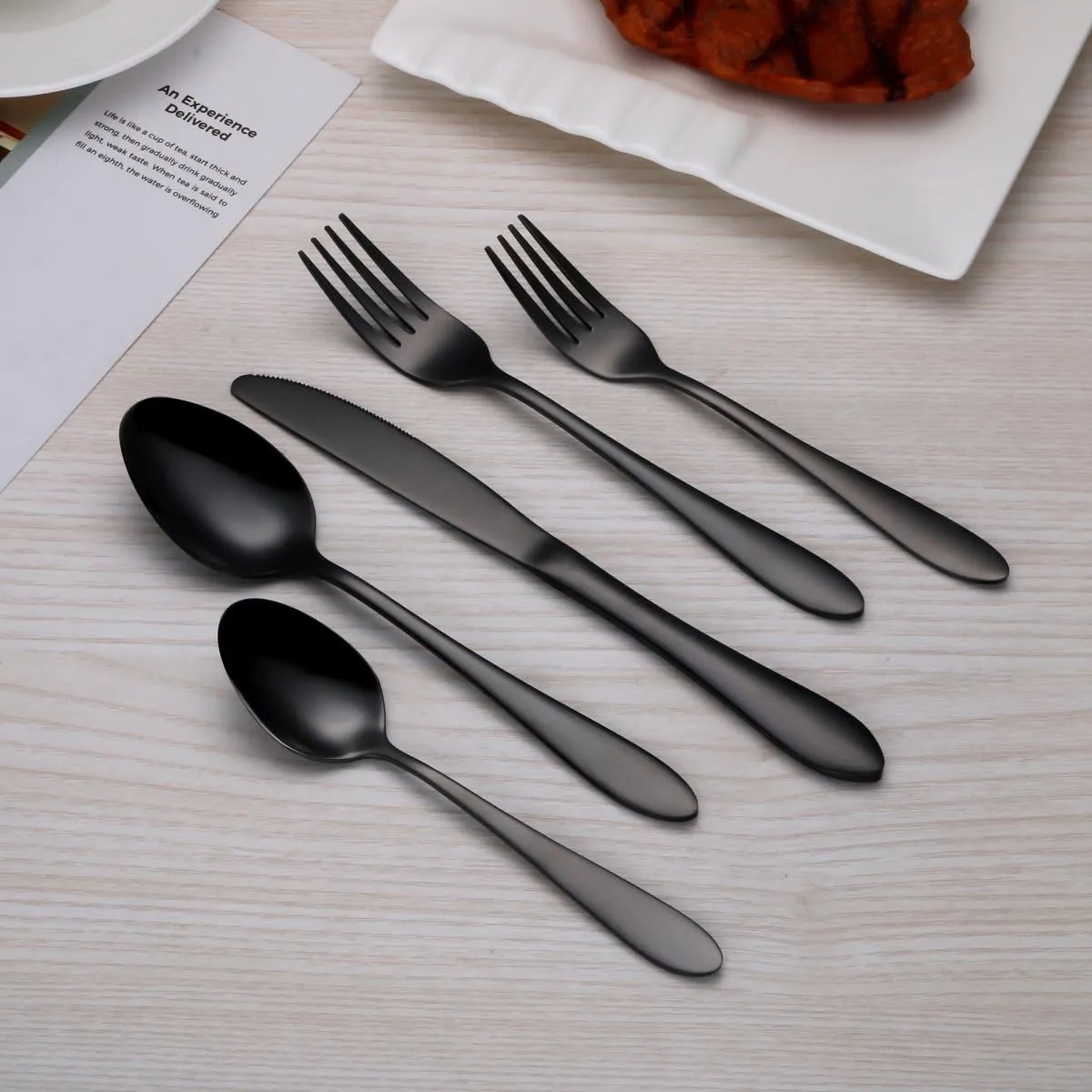 Titanium Black Plated Stainless Steel Flatware Set 20 Piece, Black Silverware Set for 4 (Shiny)
