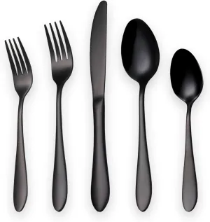 Titanium Black Plated Stainless Steel Flatware Set 20 Piece, Black Silverware Set for 4 (Shiny)