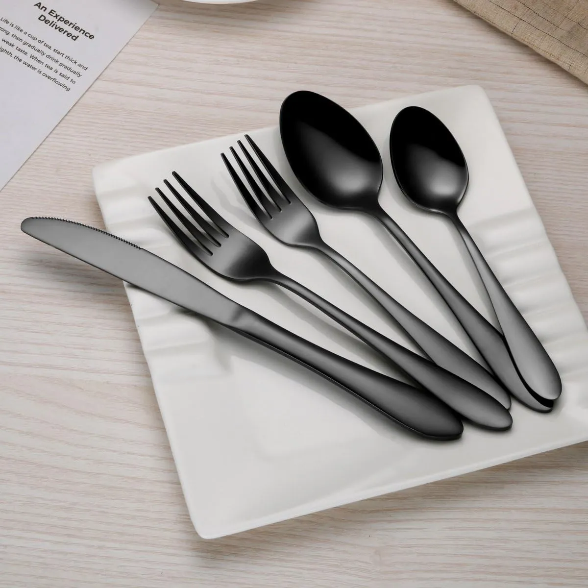 Titanium Black Plated Stainless Steel Flatware Set 20 Piece, Black Silverware Set for 4 (Shiny)