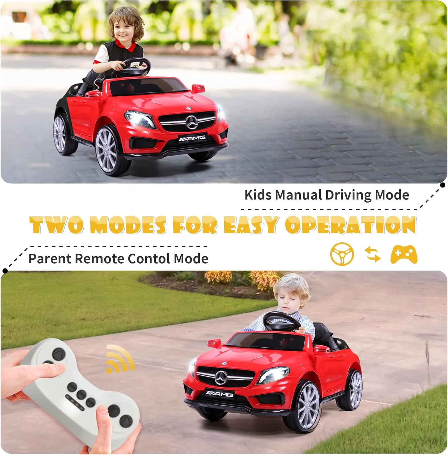 TOBBI Licensed Mercedes Benz Car for Kids,Ride on Cars with 2.4G Remote Control,Double Doors, 5 Point Safety Belt,LED Lights