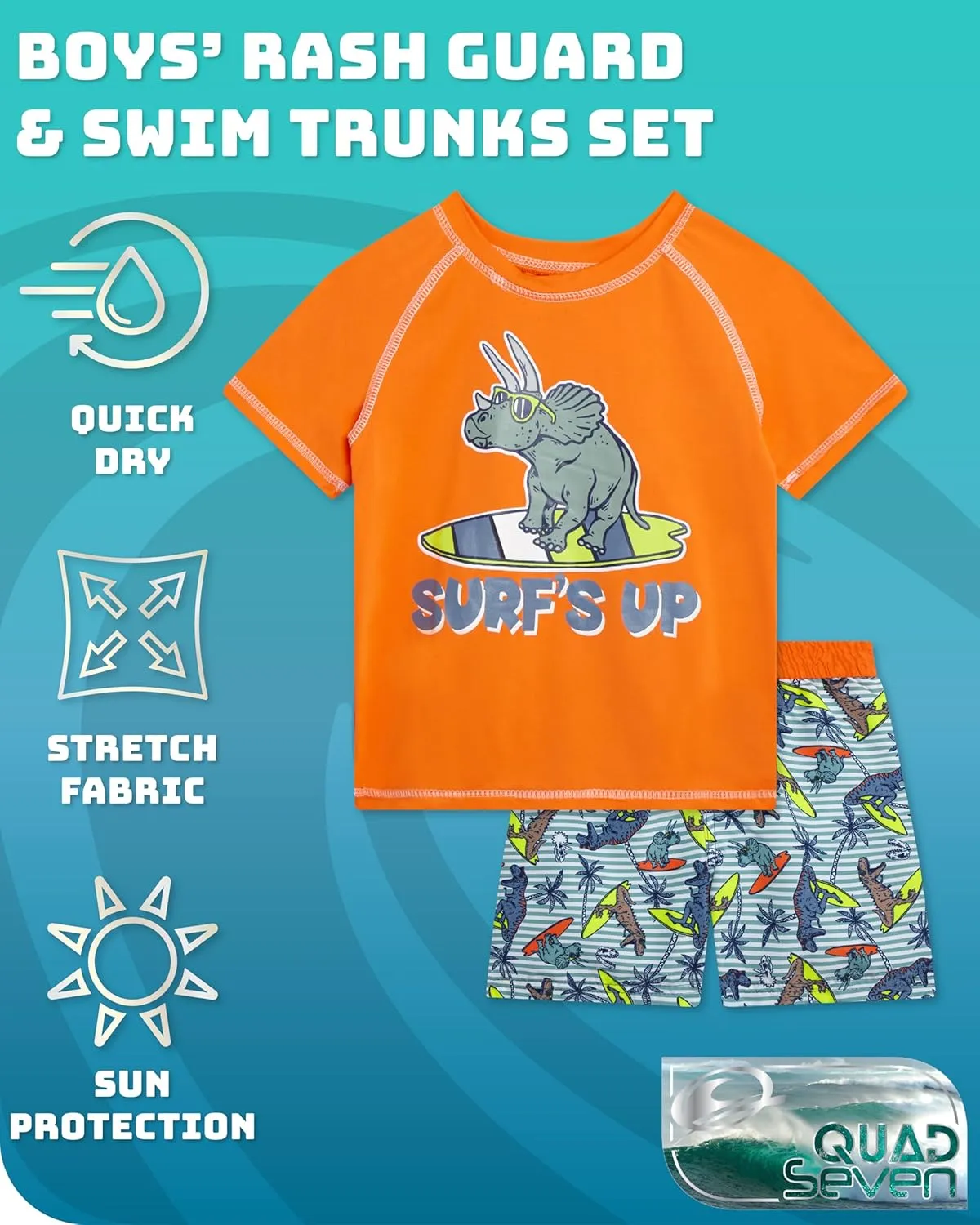 Toddler Baby Boys Swim Set - 4 Piece Swim Trunks and Short Sleeve Rash Guard for Boys Kids Swimwear (Sizes: 12M-7)