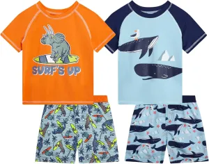 Toddler Baby Boys Swim Set - 4 Piece Swim Trunks and Short Sleeve Rash Guard for Boys Kids Swimwear (Sizes: 12M-7)