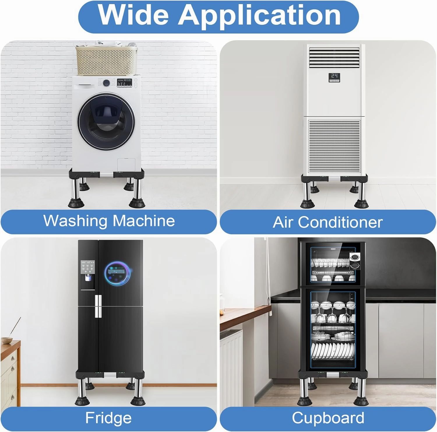 ToLanbbt Mini Fridge Stand Adjustable Height 10.2"-11.4" Washer and Dryer Stand Base with 4 Strong Feet Washing Machine Universal Stand Base for 16"-24" Furniture Portable Appliance Pedestal Black