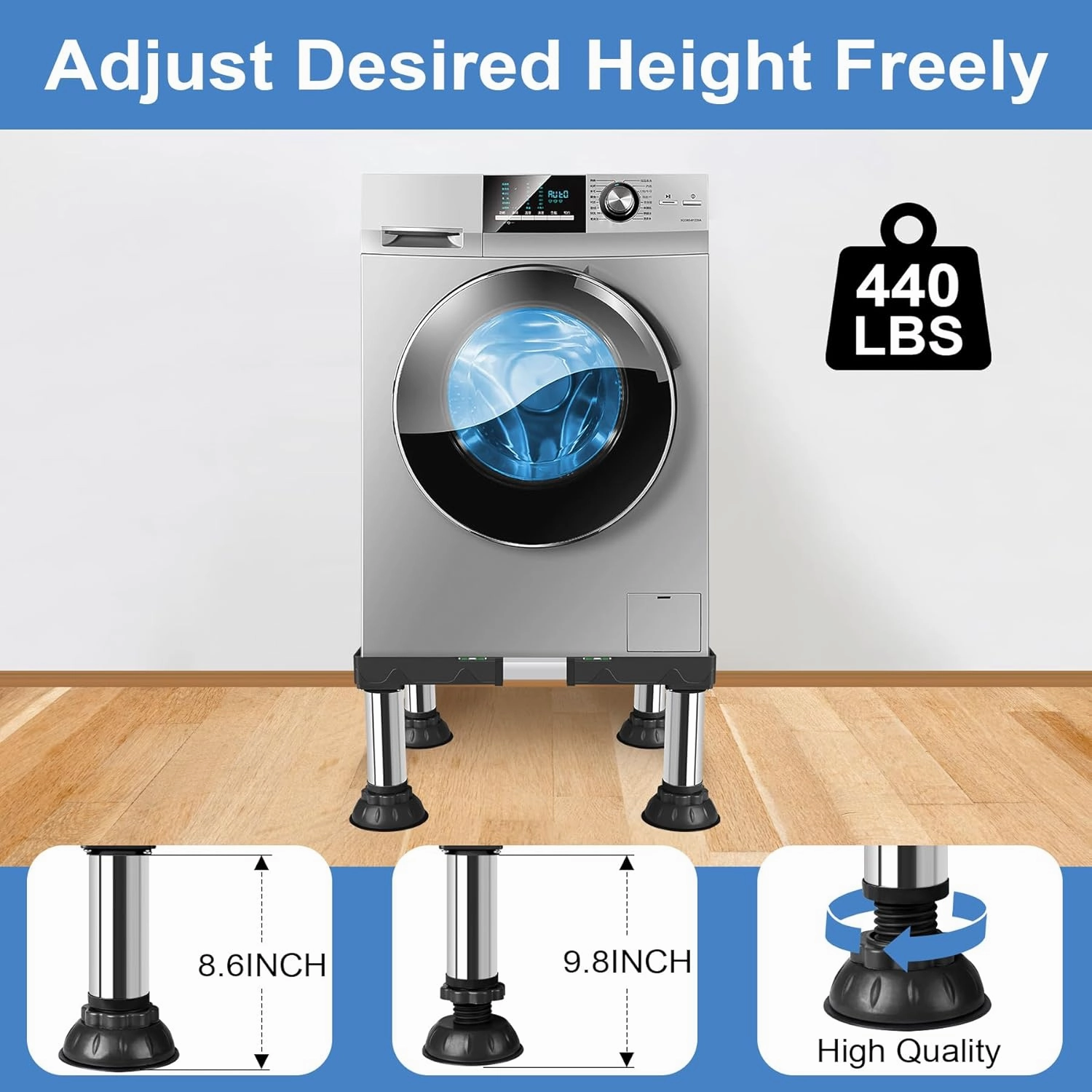 ToLanbbt Mini Fridge Stand Adjustable Height 10.2"-11.4" Washer and Dryer Stand Base with 4 Strong Feet Washing Machine Universal Stand Base for 16"-24" Furniture Portable Appliance Pedestal Black
