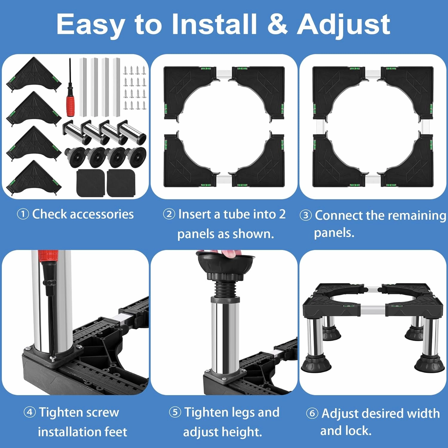 ToLanbbt Mini Fridge Stand Adjustable Height 10.2"-11.4" Washer and Dryer Stand Base with 4 Strong Feet Washing Machine Universal Stand Base for 16"-24" Furniture Portable Appliance Pedestal Black