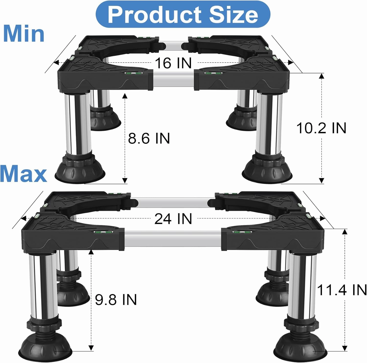 ToLanbbt Mini Fridge Stand Adjustable Height 10.2"-11.4" Washer and Dryer Stand Base with 4 Strong Feet Washing Machine Universal Stand Base for 16"-24" Furniture Portable Appliance Pedestal Black