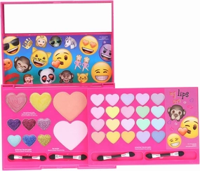 Townley Girl Emoji Sparkly, Shiney Cosmetic Set for Girls, Eye Shadow, Blush, Lip Gloss, applicators and Mirror