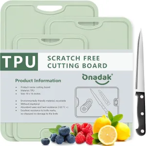 TPU Cutting Boards for Kitchen, Chopping Board Set of 3, Non Slip Cutting Boards with Juice Groove, Knife Mark Resistant Chopping Mat, BPA Free, Dishwasher Safe, Space Saving Camping Cutting Board