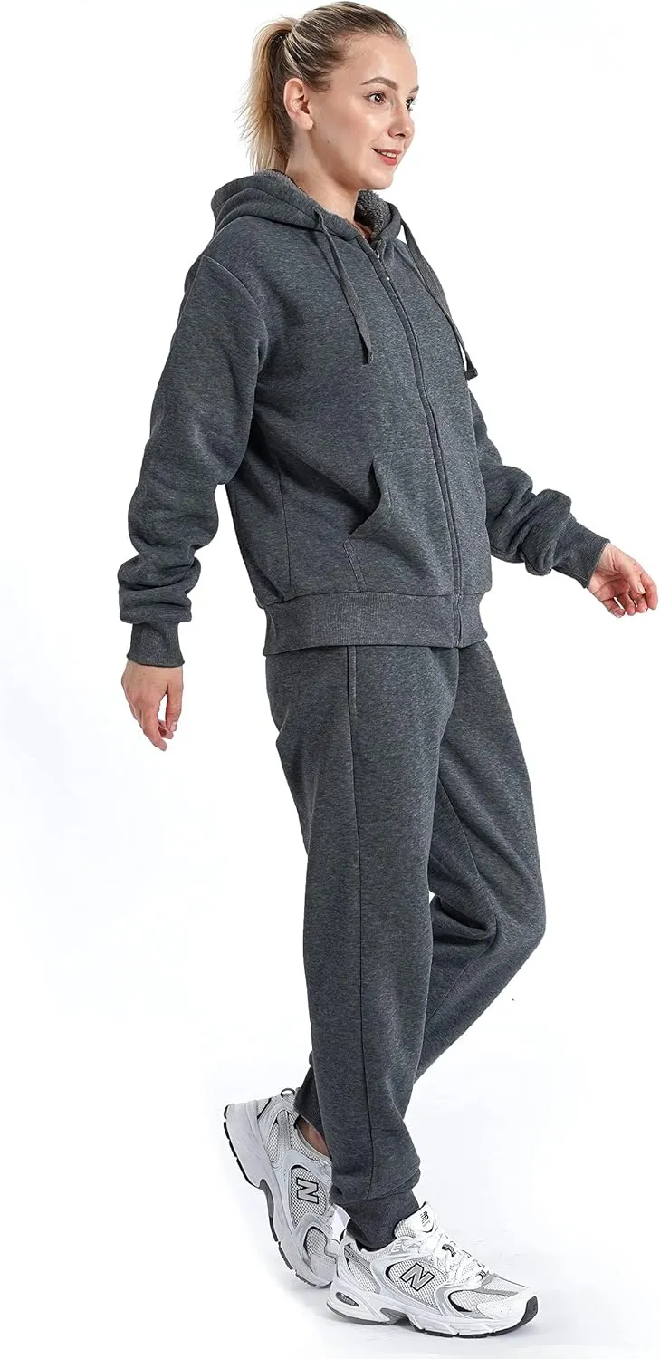 Track Suits for Women Set Sherpa lined Casual 2 Piece Outfits Sweatsuit