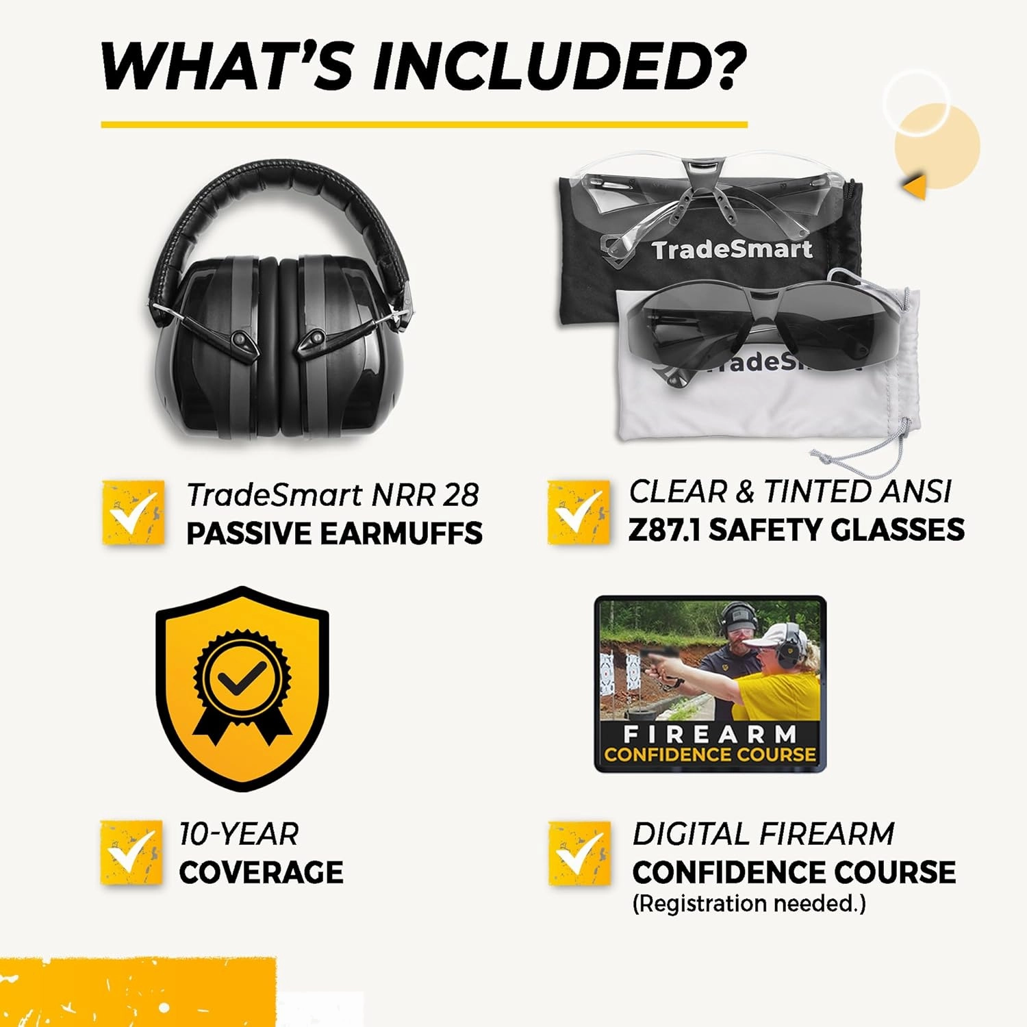 TradeSmart High-Performance Earmuffs for Shooting Range & Shooting Eye Protection Glasses   Firearm Confidence Course