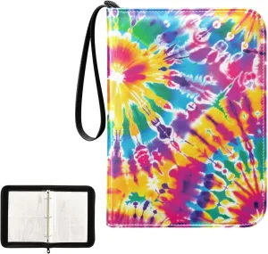 Trading Card Binder with Sleeves Abstract Colorful Tie Dye C4 Pocket Card Binder PU Card Collection Binder 400 Cards Holder Collector Album