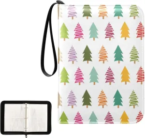 Trading Card Binder with Sleeves Colorful Christmas Trees C4 Pocket Card Binder PU Card Collection Binder 400 Cards Holder Collector Album