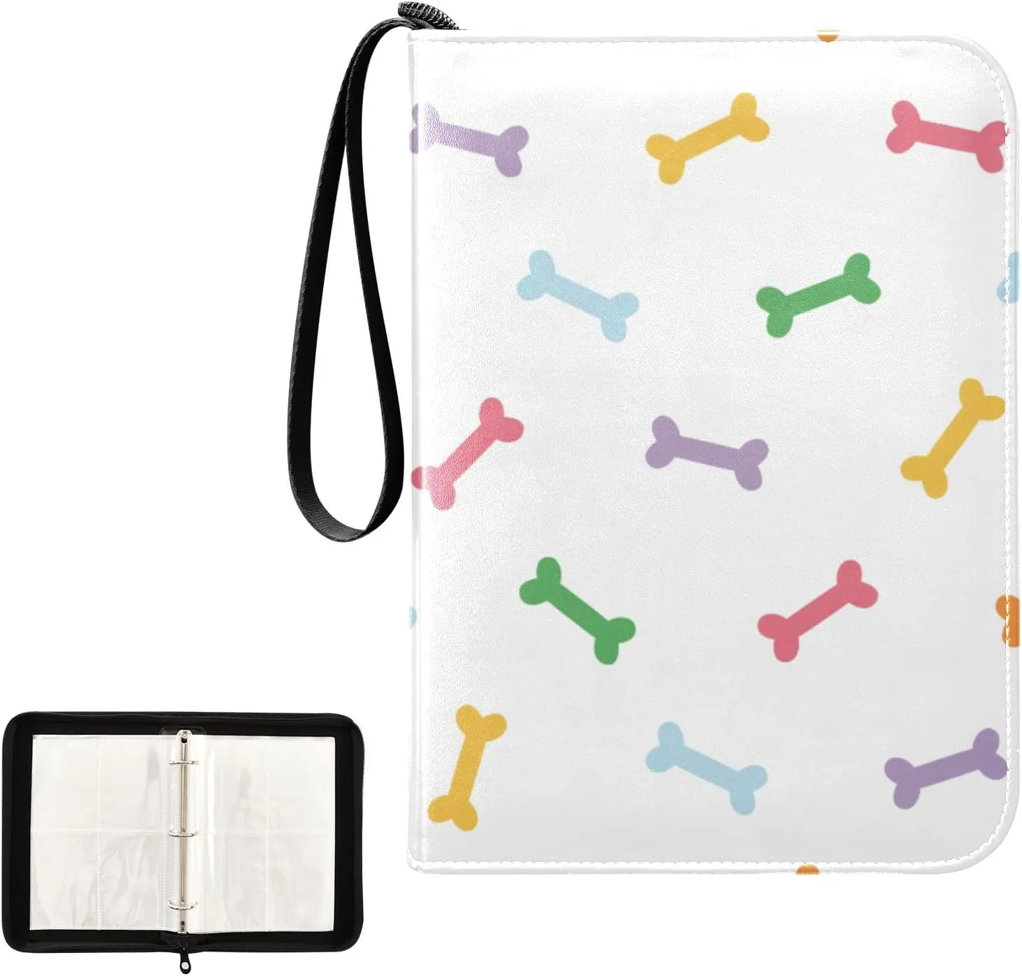 Trading Card Binder with Sleeves Colorful Dog Bones Pattern C4 Pocket Card Binder PU Card Collection Binder 400 Cards Holder Collector Album