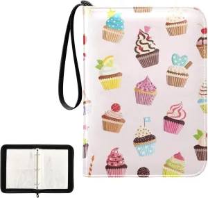 Trading Card Binder with Sleeves Cute Colorful Cupcakes C4 Pocket Card Binder PU Card Collection Binder 400 Cards Holder Collector Album
