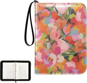 Trading Card Binder with Sleeves Spring Colorful Abstract Flowers C4 Pocket Card Binder PU Card Collection Binder 400 Card Holder Collector Album