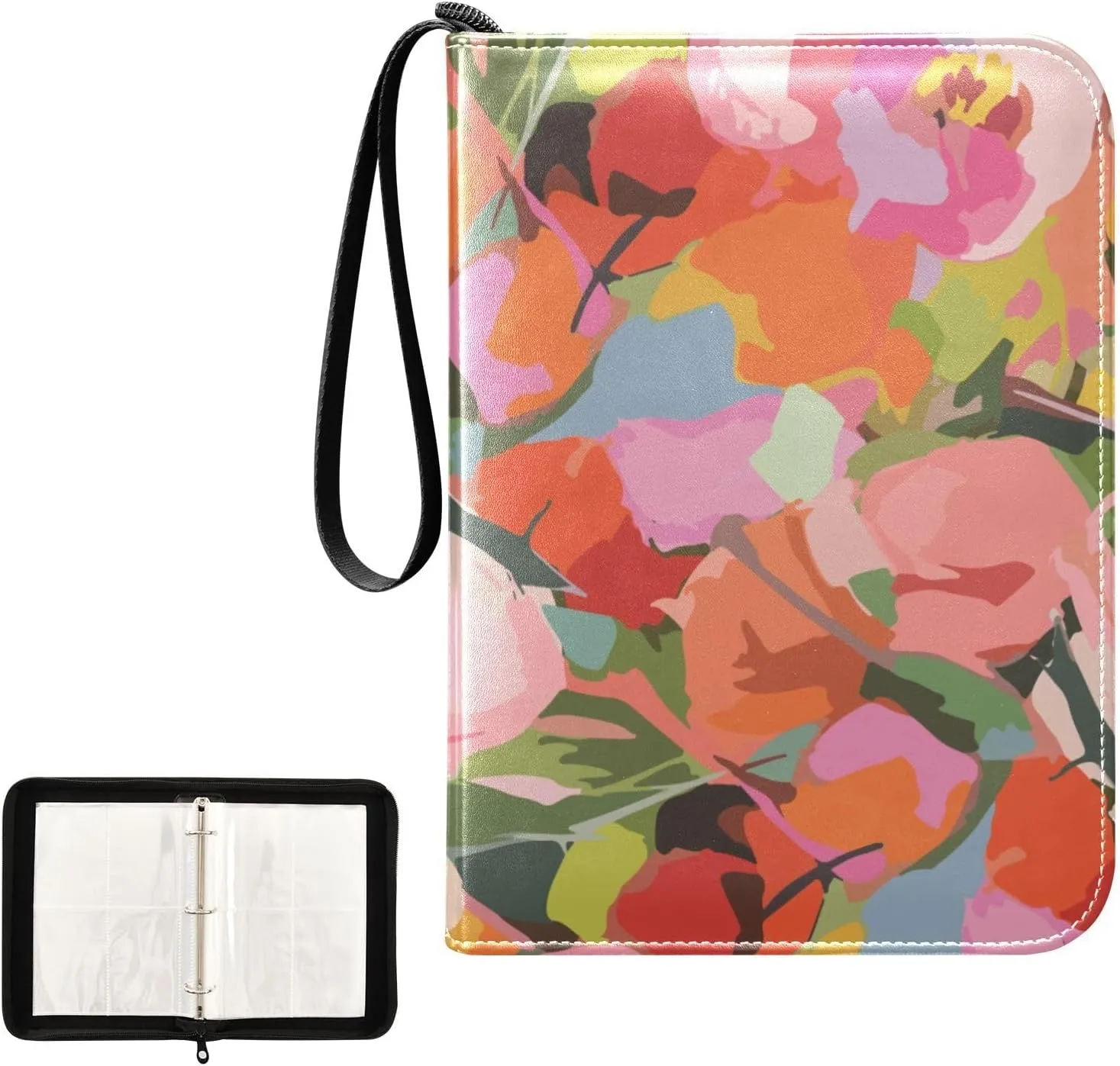 Trading Card Binder with Sleeves Spring Colorful Abstract Flowers C4 Pocket Card Binder PU Card Collection Binder 400 Cards Holder Collector Album