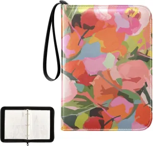 Trading Card Binder with Sleeves Spring Colorful Abstract Flowers C4 Pocket Card Binder PU Card Collection Binder 400 Cards Holder Collector Album