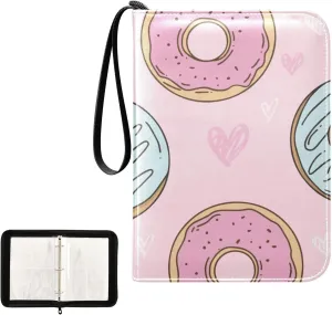Trading Card Binder with Sleeves Sweet Heart Colorful Donuts C4 Pocket Card Binder PU Card Collection Binder 400 Cards Holder Collector Album
