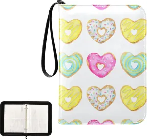 Trading Card Binder with Sleeves Valentine Colorful Heart Shaped Cookie C4 Pocket Card Binder PU Card Collection Binder 400 Cards Holder Collector Album