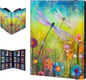 Trading Card Binder,9 Pocket Trading Cards Album Display Holder, 540 cards Double Sided Pockets Card Holder Binder Sleeves Card Case for Standard Size Cards Sports Cards,Colorful Dragonfly