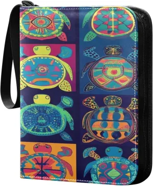 Trading Card Storage Binder PU Leather Card Holder with Zipper 400 Slots Collector Album Waterproof Card Organizer Colorful Turtle Retro