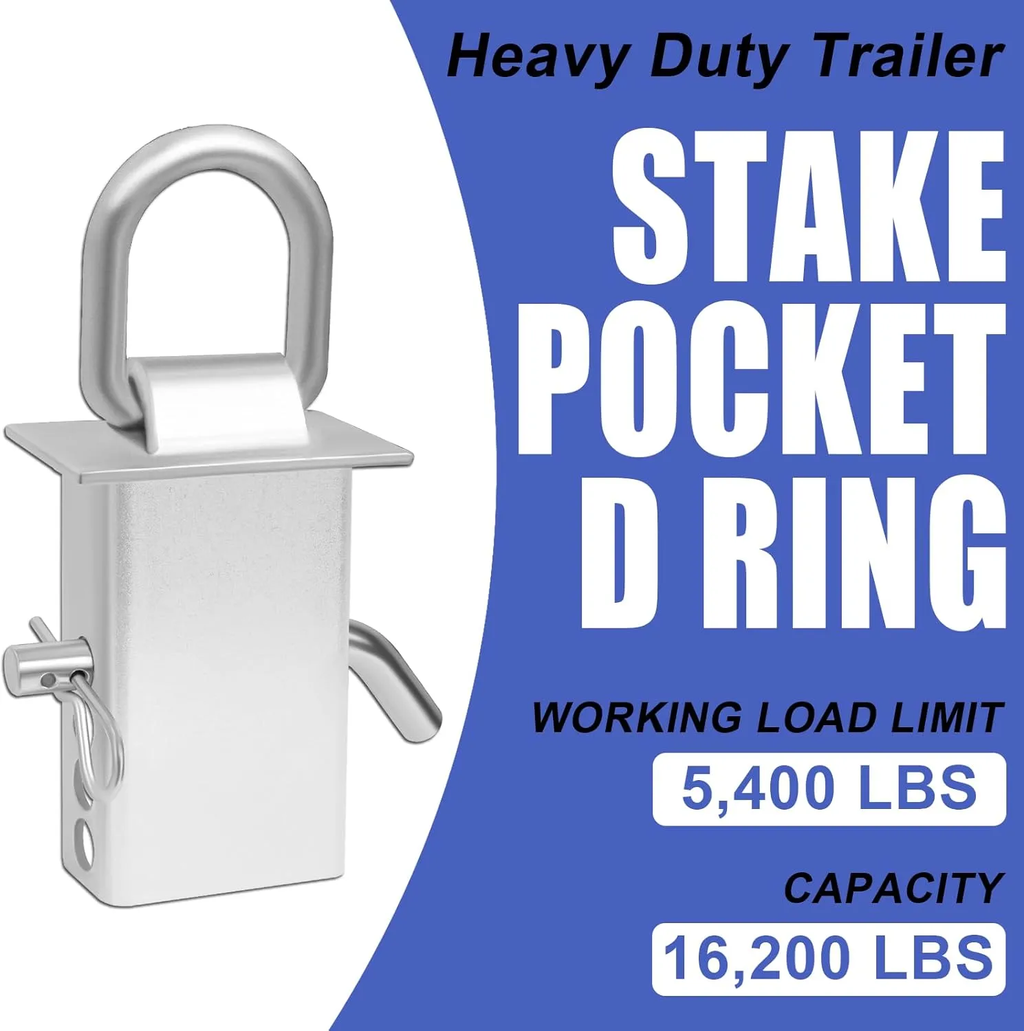 Trailer Stake Pocket D Ring 6PCS 16200lbs Heavy Duty Removable Adjustable D-Ring Stake Pocket Tie Downs for Utility Trailers, Flatbed Trucks w/ 1/2" Hitch Pin(Silvery)
