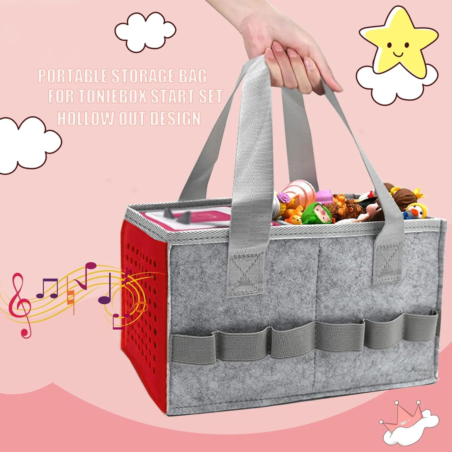 Travel Carrying Case Compatible with Toniebox Audio Player Starter Set,Educational Musical Toy Storage Bag Folding Hand Bag for Tonies Figurines