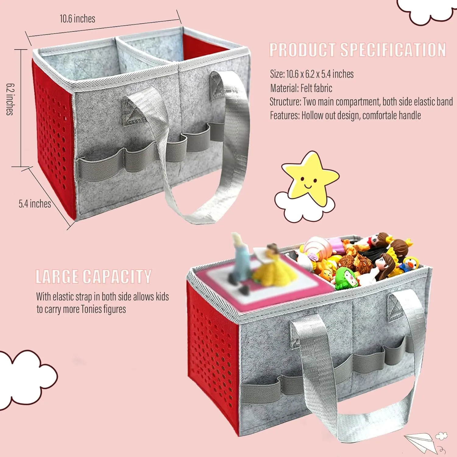 Travel Carrying Case Compatible with Toniebox Audio Player Starter Set,Educational Musical Toy Storage Bag Folding Hand Bag for Tonies Figurines