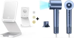 Travel Makeup Mirror with Lights Bundle High-Speed Hairdryer