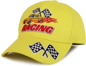 Trendy Apparel Shop Racing 3D Embroidered Flame Car Race Flag Baseball Cap