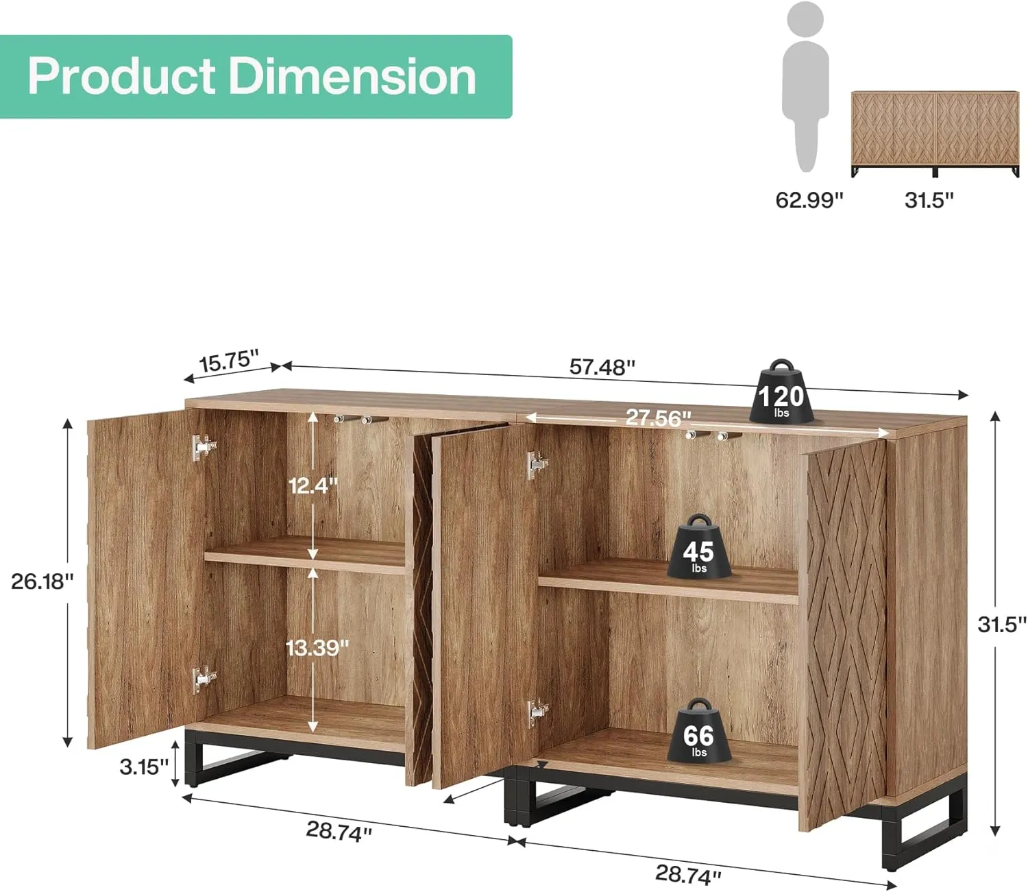Tribesigns Sideboard Buffet Cabinet with Storage, 57.5" Farmhouse Coffee Bar Cabinet with 4 Doors & Shelves, Wood Credenza Buffet Table for Dining Room, Kitchen, Living Room