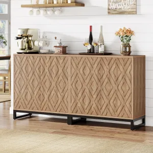 Tribesigns Sideboard Buffet Cabinet with Storage, 57.5" Farmhouse Coffee Bar Cabinet with 4 Doors & Shelves, Wood Credenza Buffet Table for Dining Room, Kitchen, Living Room