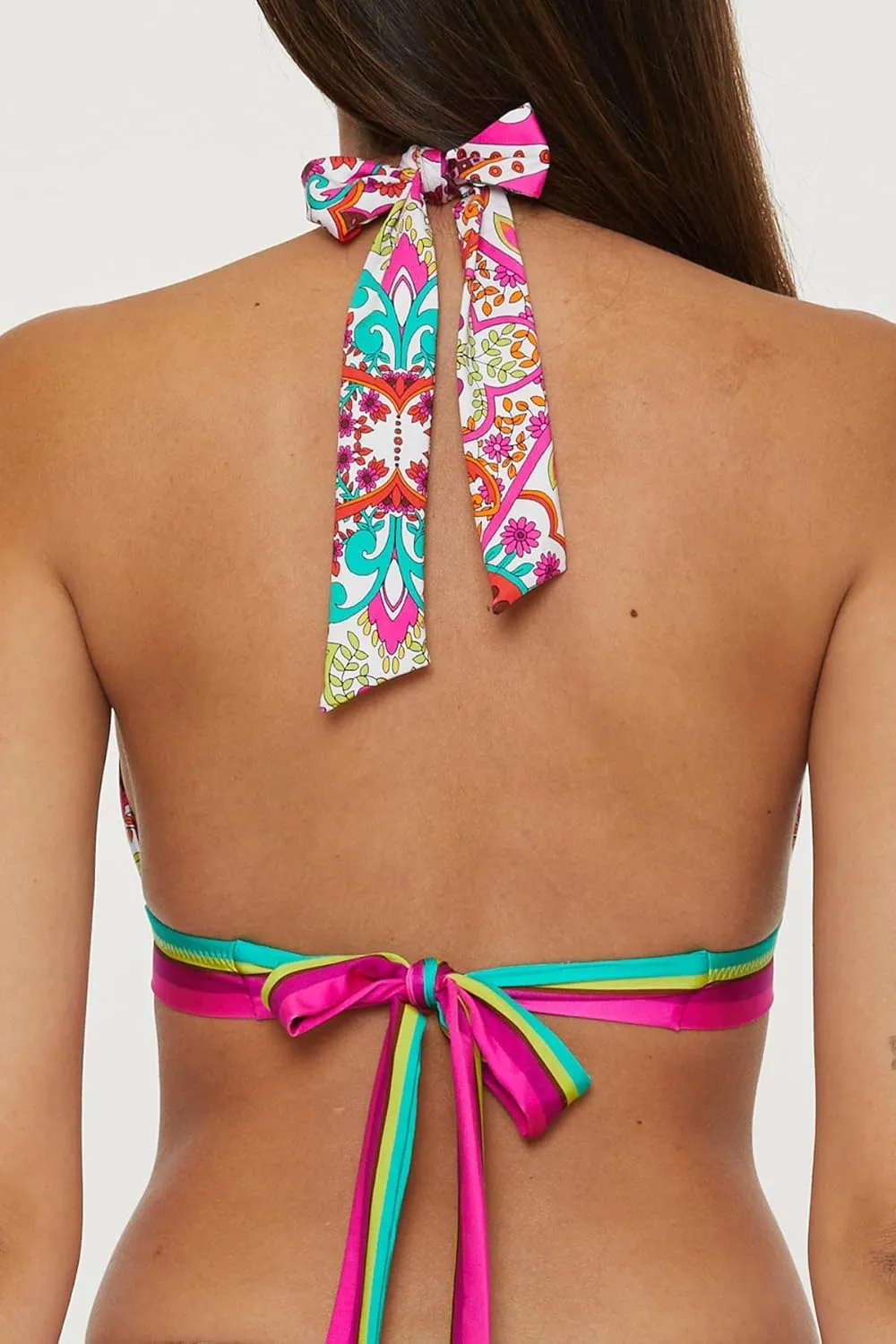 Trina Turk Women's Hawaiian Garden Halter Bikini Top, Floral Print, Adjustable, Tie Back, Swimwear Separates