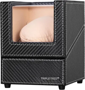 TRIPLE TREE Single Watch Winder for Automatic Watches, with Super Quiet Japanese Motor, 4 Rotation Mode Setting, Flexible Plush Pillow Fit Lady and Man Watches
