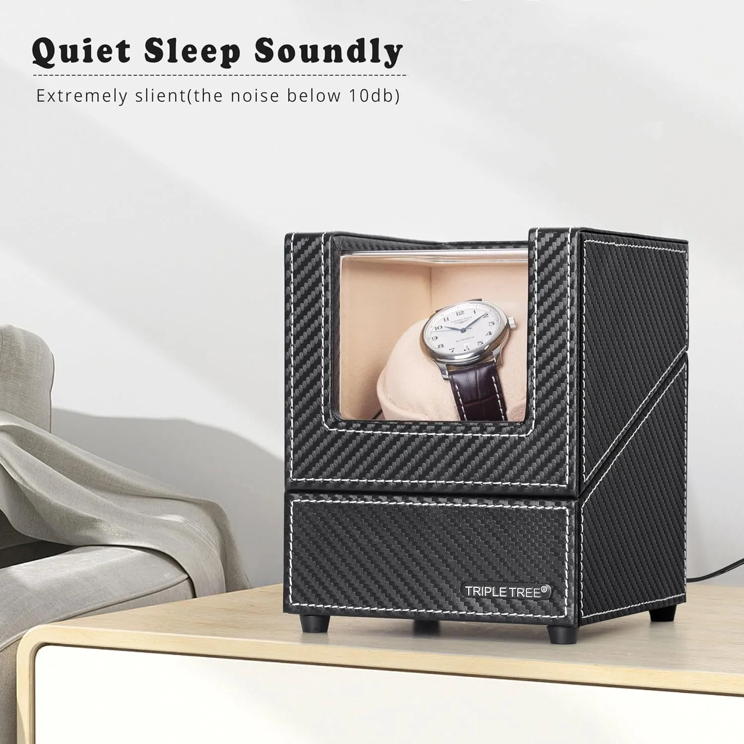 TRIPLE TREE Single Watch Winder for Automatic Watches, with Super Quiet Japanese Motor, 4 Rotation Mode Setting, Flexible Plush Pillow Fit Lady and Man Watches