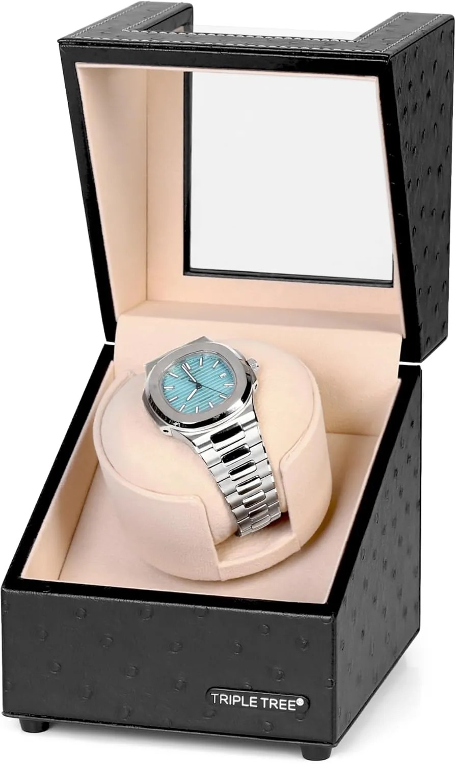 TRIPLE TREE Single Watch Winder for Automatic Watches, with Super Quiet Japanese Motor, 4 Rotation Mode Setting, Flexible Plush Pillow Fit Lady and Man Watches