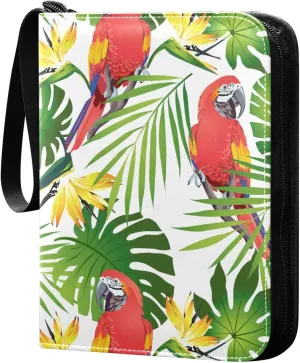 Tropical-birds-colorful-parrots 400 pockets Game Card Binder with Removable Sleeves Trading Card PU Waterproof Sturdy Protectors Holder Collectible Album for Sports Card Collection Storage