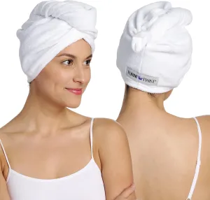 Turbie Twist 2-Pack Extra Long Microfiber Hair Towel for Beauty, Travel, Gifting - Hair Wrap Turban for Long & Thick Hair - Premium Hair Care - White & White