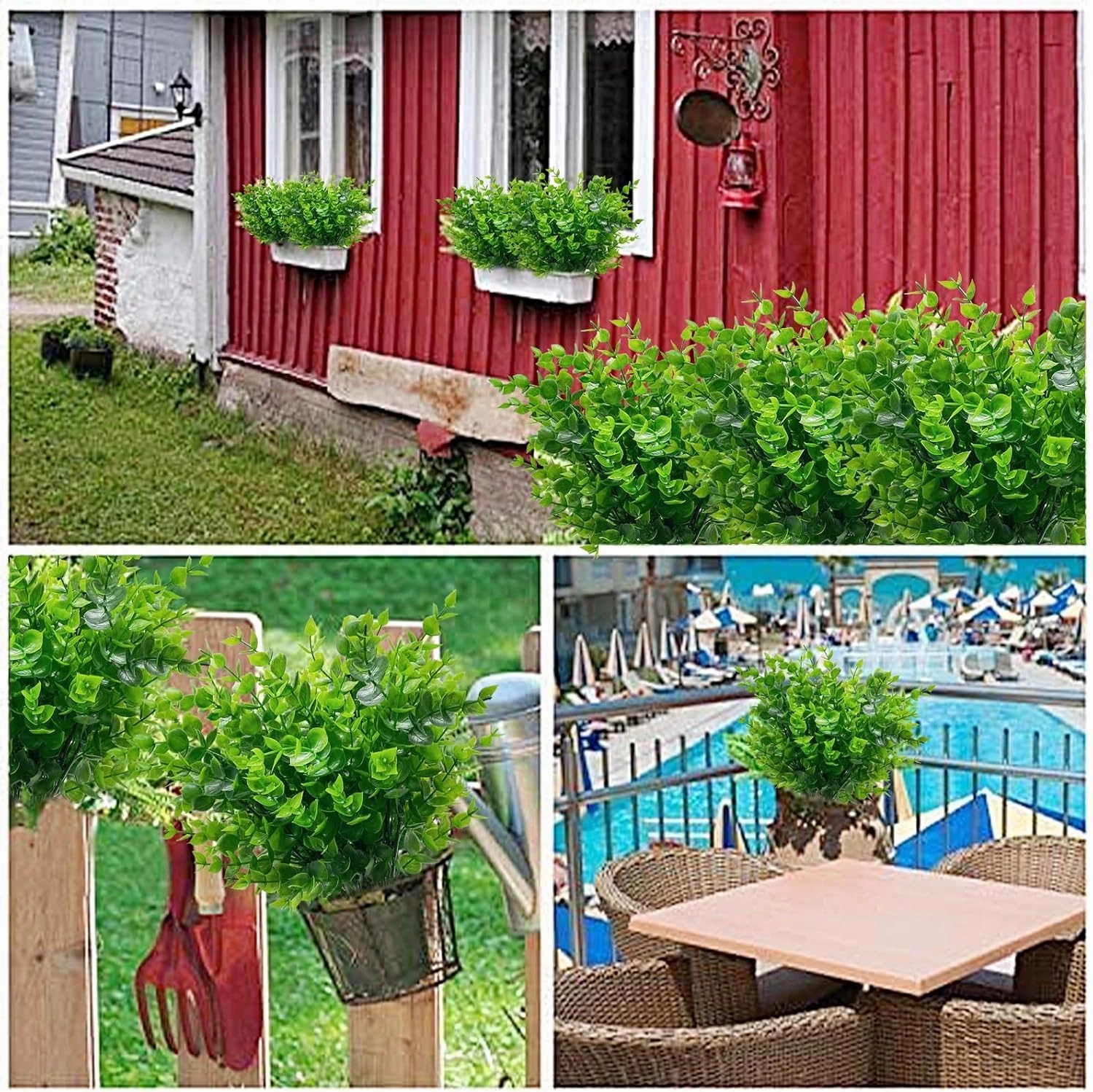 TURNMEON 20 Bundles Artificial Greenery Plants for Outdoors Spring Summer Decor, UV Resistant Fake Plants Faux Eucalyptus Plastic Shrubs Boxwood Fake Flowers Gardens Home Patio Outsides Decor(Green)