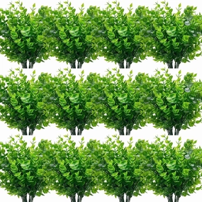 TURNMEON 20 Bundles Artificial Greenery Plants for Outdoors Spring Summer Decor, UV Resistant Fake Plants Faux Eucalyptus Plastic Shrubs Boxwood Fake Flowers Gardens Home Patio Outsides Decor(Green)
